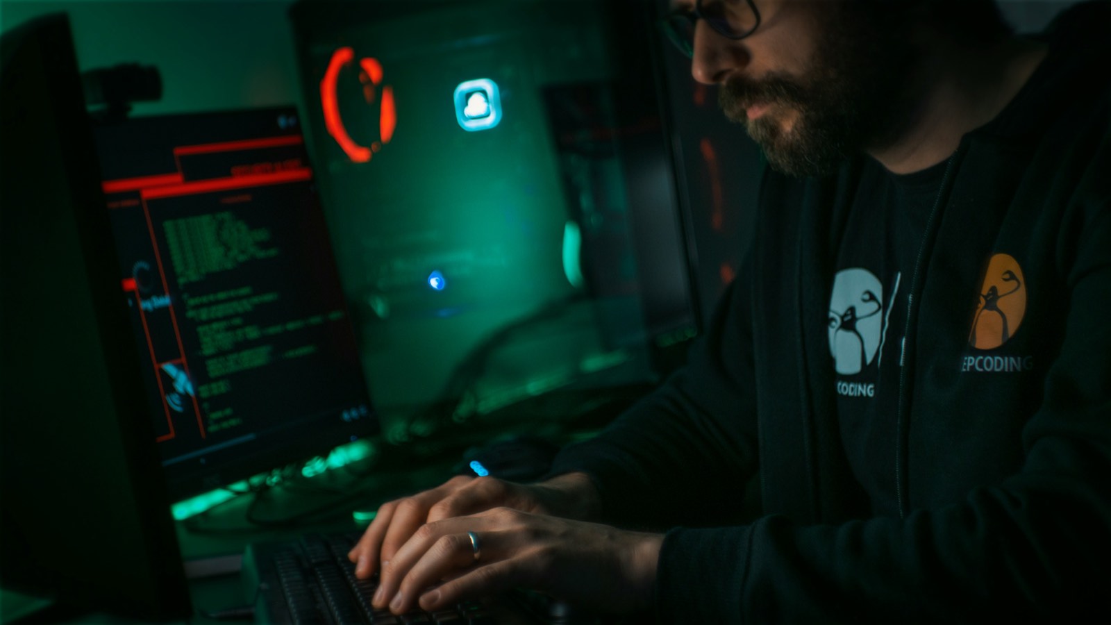 Technical operator workstation representing secure AI automation implementation and production controls